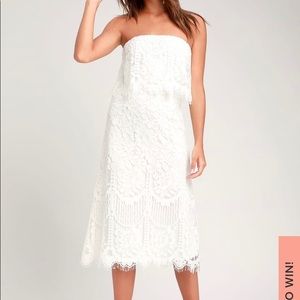 White Lace Strapless Midi Dress